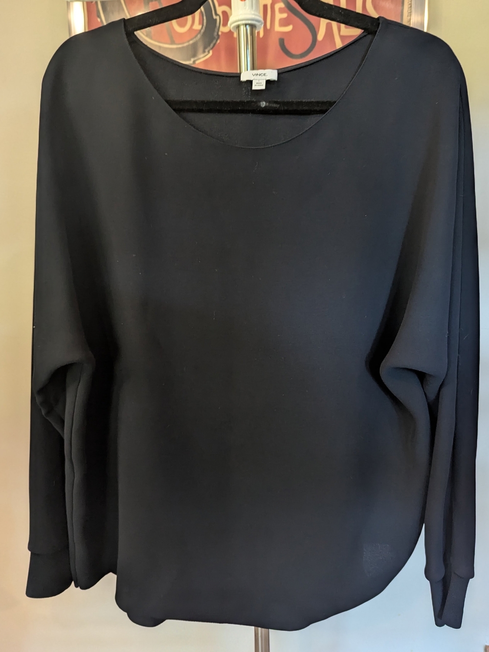 $35 Vince Size L - Black Boatneck Dolman Sleeve Crepe Blouse EUC